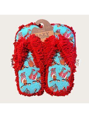 New Lazy One Moose Flip Flop Spa Slippers L/XL Red & Blue Non-Slip Sole